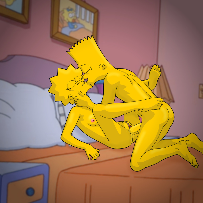 1boy 1girl 20th_century_studios aged_up ass barefoot bart_simpson bed bedroom big_penis breasts brother_and_sister clitoris closed_eyes completely_nude evilweazel feet_up female hand_on_neck incest kissing lisa_simpson male missionary_position nipples nude penis pussy sex shaded small_breasts the_simpsons vaginal_penetration