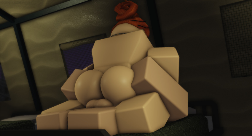 1boy 1girl ass balls cowgirl_position dog_tags hyakuyen orange_hair roblox