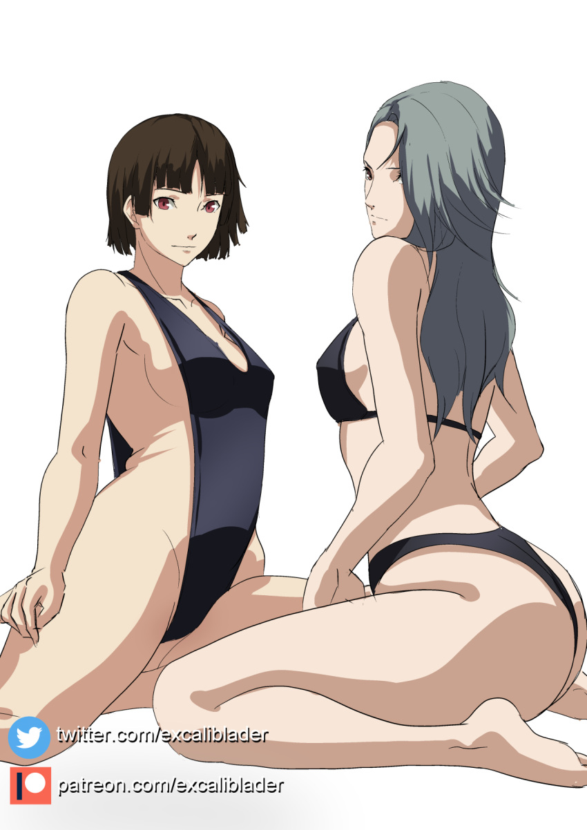 1girl 2_girls alluring alternate_costume ass atlus bikini excaliblader female_only makoto_niijima persona persona_5 sae_niijima sega silf silfs tagme white_skin
