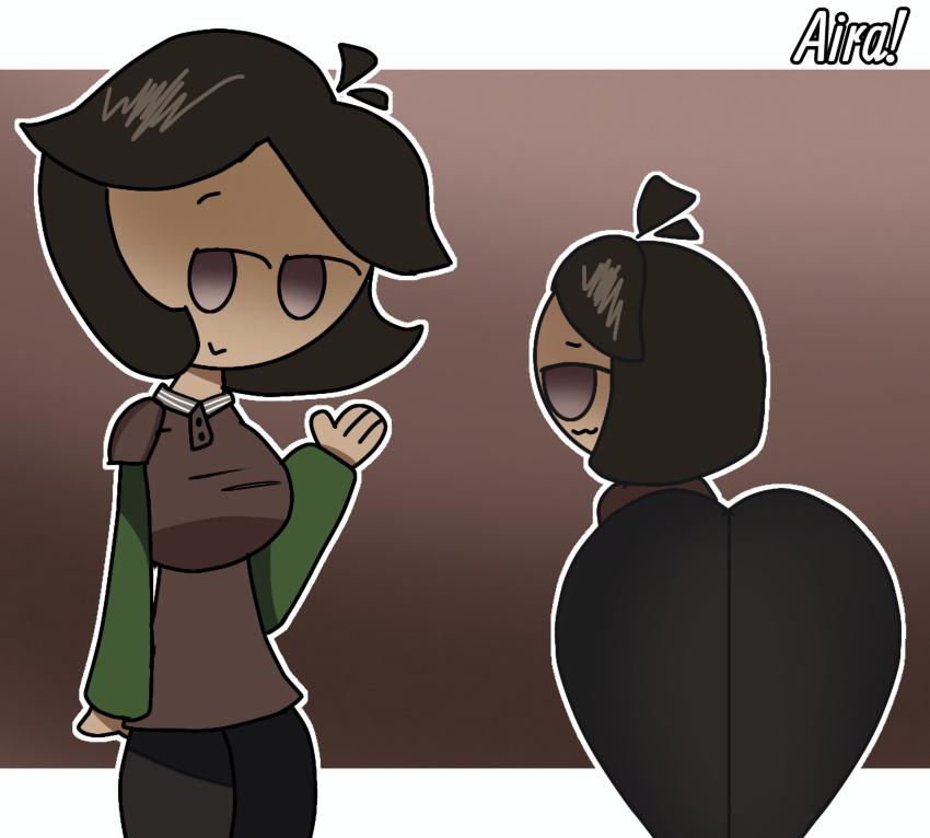 aira_(mochimochz) ass behind_view breasts brown_eyes brown_hair mochimochz sexy simple_background