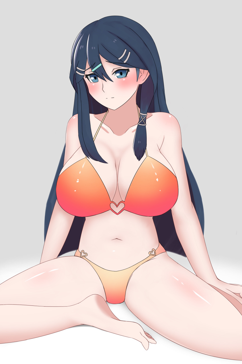 1girl alluring alternate_breast_size bare_legs big_breasts bikini blue_eyes blue_hair female_only fire_emblem hair_between_eyes huge_breasts intelligent_systems legs long_hair looking_at_viewer nintendo oribe_tsubasa pibu sitting tokyo_mirage_sessions_#fe very_long_hair