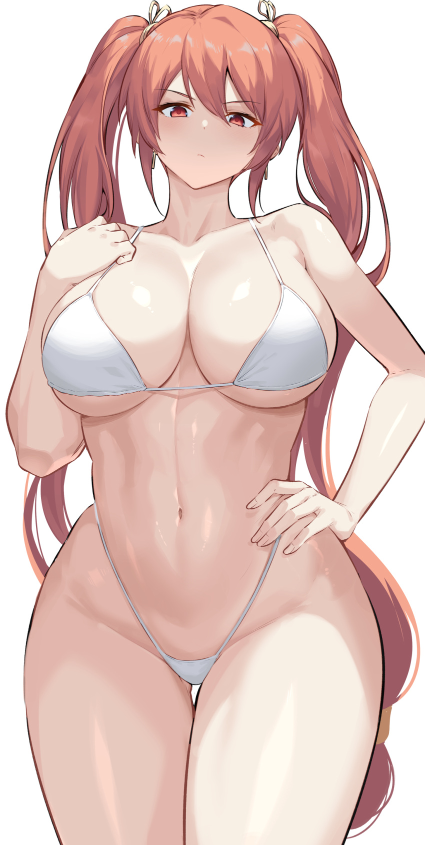 1girl big_breasts bikini bubble_butt cleavage dungeon_and_fighter dungeon_fighter_online horny inviting_to_sex kook looking_at_viewer ophelia_bagrans pose red_eyes red_hair standing swimsuit teasing thick_thighs