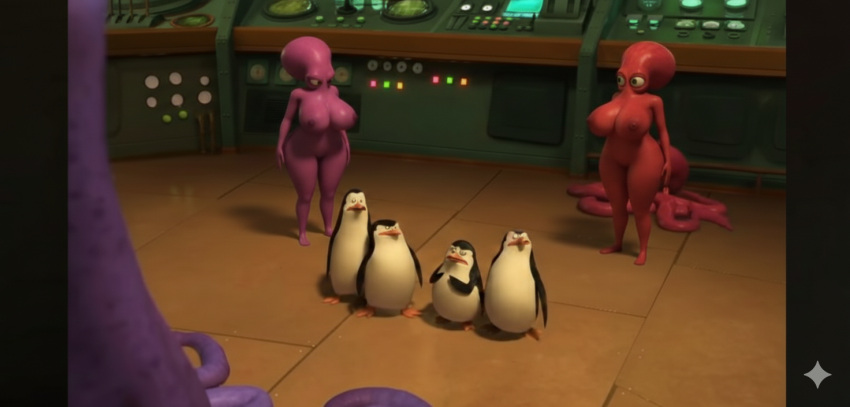 ai_generated big_breasts orange_octopus penguins_of_madagascar pink_octopus thick_thighs