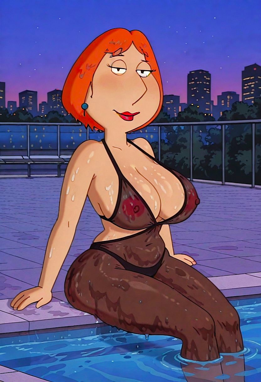 ass big_breasts erect_nipples family_guy lois_griffin see-through thighs wet_clothes