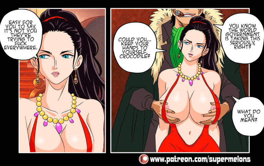 big_breasts comic crocodile hanging_breasts imminent_sex neckline nico_robin one_piece patreon super_melons