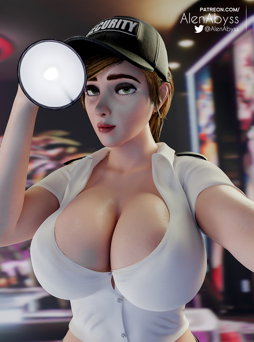 1girl 1girl 1girls 3d accurate_art_style alenabyss areola areola_slip big big_breasts blonde_hair breasts cleavage female_only five_nights_at_freddy's five_nights_at_freddy's:_security_breach green_eyes looking_at_viewer shirt vanessa_(fnaf) white_woman_jumpscare
