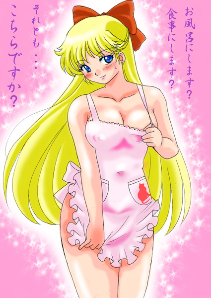 1girl adult_swim alluring apron_only bishoujo_senshi_sailor_moon bishoujo_senshi_sailor_moon_r bishoujo_senshi_sailor_moon_r_the_movie bishoujo_senshi_sailor_moon_s bishoujo_senshi_sailor_moon_s_the_movie bishoujo_senshi_sailor_moon_supers bishoujo_senshi_sailor_moon_supers_the_movie blonde_hair blue_eyes cleavage medium_breasts minako_aino naked_apron on_beach pin_up ranpu toei_animation toonami viz_media