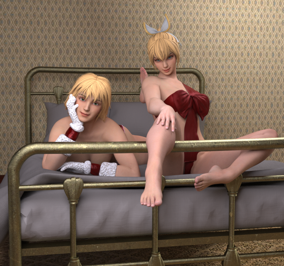 2_girls alluring bare_legs big_breasts blonde_hair blue_eyes cassandra_alexandra naked_ribbon project_soul pucary silf silfs sisters sophitia_alexandra soul_calibur soul_calibur_ii soul_calibur_iii soul_calibur_vi