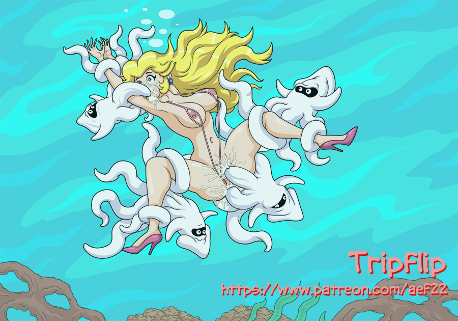 1girl alternate_version_available aquaphilia asphyxiation bikini blooper bound cum drowning female fetish group group_sex mario_(series) nintendo ocean princess_peach sea sex super_mario_bros. tentacle tripflip underwater underwater_sex water