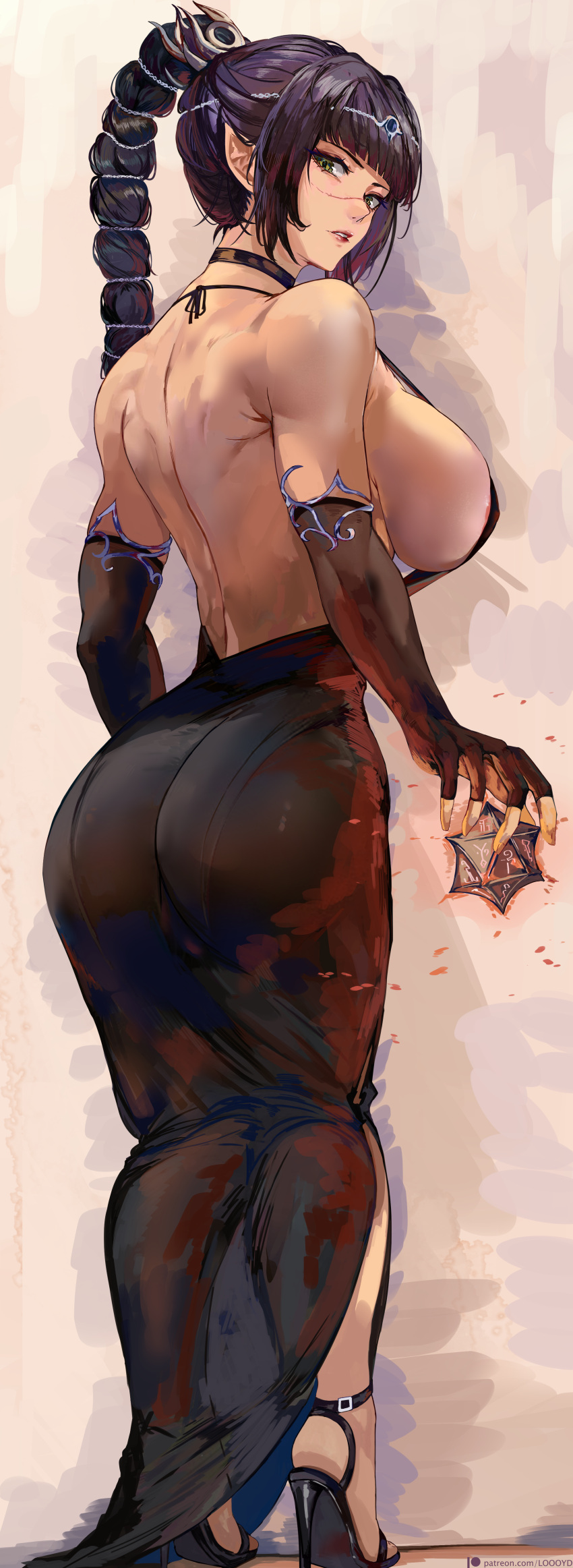 1girl baldur's_gate baldur's_gate_2 baldur's_gate_3 baldurs_gate big_breasts black_hair bubble_butt cleavage green_eyes horny inviting_to_sex looking_at_viewer loooyd pose shadowheart shadowheart_(baldur's_gate) standing teasing thick_thighs