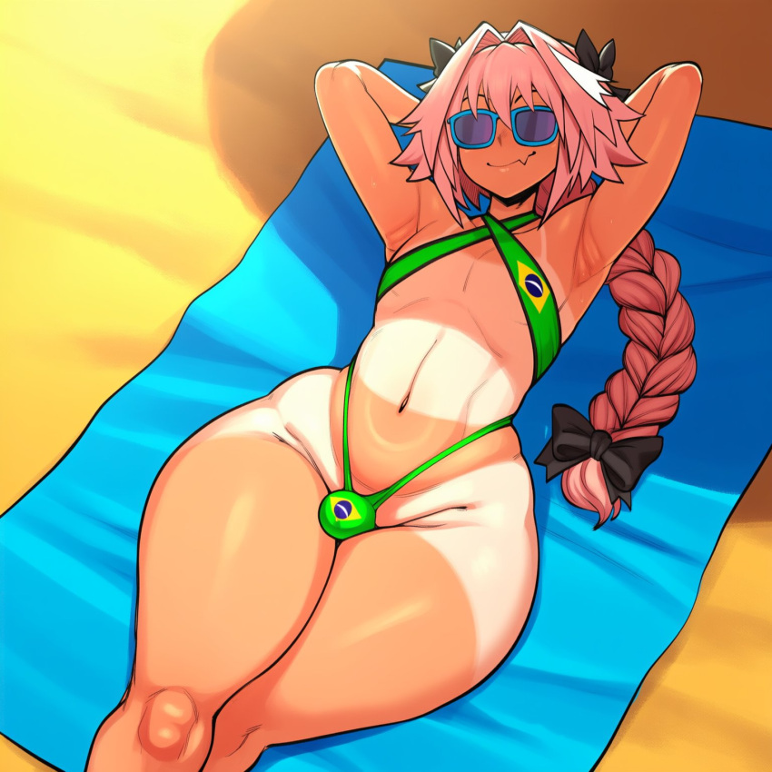 1boy ai_generated ass astolfo_(fate) big_ass bikini bulge fate_(series) femboy gigigens huge_ass thong