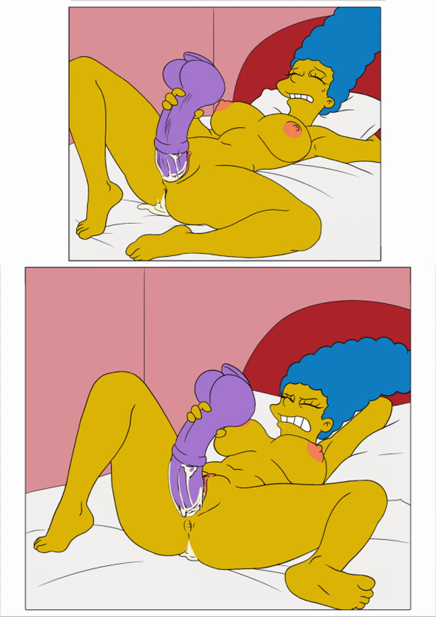 animated anus ass big_breasts erect_nipples gif huge_dildo marge_simpson masturbation nude orgasm shaved_pussy spread_legs squirting the_simpsons