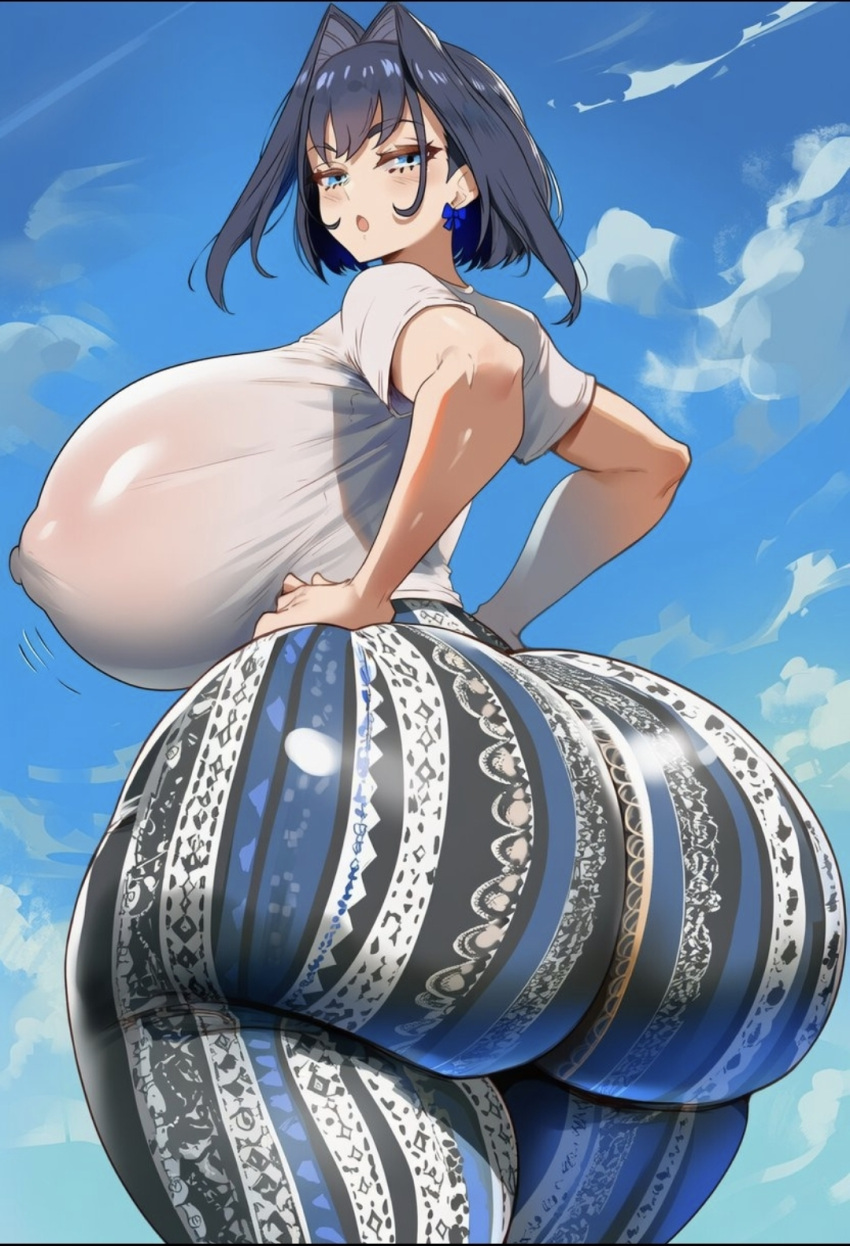 1girl ai_generated ameanon ass big_ass big_breasts breasts flare_pants forbidden_pants gigantic_ass gigantic_breasts hololive huge_ass huge_breasts ouro_kronii