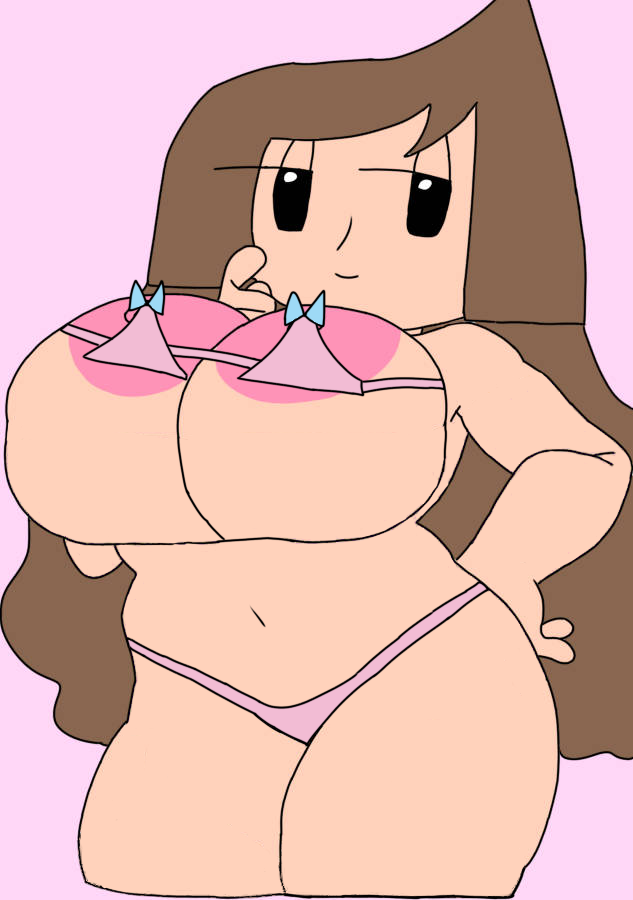 1girl aliya_(aliyal007) aliyal007 alternate_version_available areola areola_slip big_areola big_breasts big_nipples bikini black_eyes bow bowtie bra breasts brown_hair cassettedream clothing curvaceous dream-cassette female hand_on_own_hip hoshime huge_breasts jitome light-skinned_female light_skin long_hair looking_at_viewer micro_bikini panties pink_bikini pink_bra pink_panties plump simple_background smile swimsuit thick_thighs thighs thong underwear very_long_hair