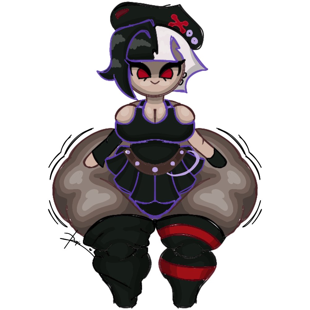 1girl ass ass_visible_from_the_front big_ass big_breasts black_hair breasts cookie_run currant_cream_cookie cute cute_face devsisters enormous_ass female female_only huge_ass red_eyes simple_background stoopiedoopie thick_thighs two_tone_hair white_background white_hair wide_hips