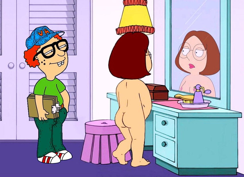 ass before_sex big_breasts erect_nipples family_guy glasses meg_griffin mirror_reflection neil_goldman nude thighs