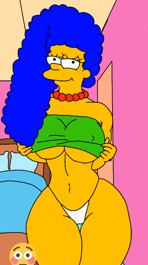 big_breasts erect_nipples flashing_breasts gif marge_simpson no_bra ready_to_fuck smiling_at_viewer the_simpsons thick_thighs thong