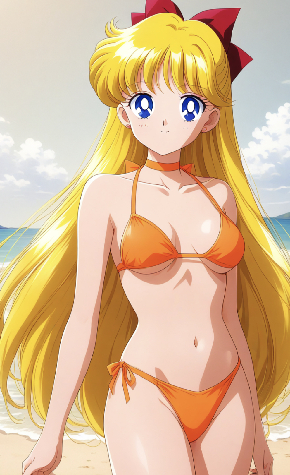 1girl accurate_art_style adult_swim alluring b/l/x/@@ beach beautiful bikini bishoujo_senshi_sailor_moon bishoujo_senshi_sailor_moon_r bishoujo_senshi_sailor_moon_r_the_movie bishoujo_senshi_sailor_moon_s bishoujo_senshi_sailor_moon_s_the_movie bishoujo_senshi_sailor_moon_supers bishoujo_senshi_sailor_moon_supers_the_movie blonde_hair blue_eyes blue_sky cleavage cute insanely_hot minako_aino ocean pin_up posing toei_animation toonami viz_media