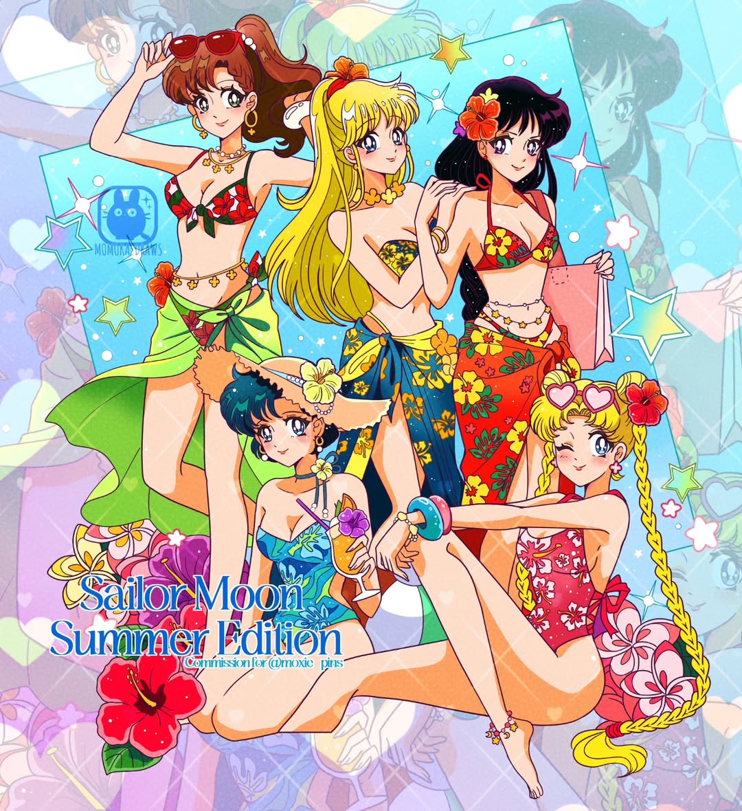 5girls adult_swim alluring ami_mizuno ball beachball bikini bishoujo_senshi_sailor_moon bishoujo_senshi_sailor_moon_r bishoujo_senshi_sailor_moon_r_the_movie bishoujo_senshi_sailor_moon_s bishoujo_senshi_sailor_moon_s_the_movie bishoujo_senshi_sailor_moon_supers bishoujo_senshi_sailor_moon_supers_the_movie black_hair blonde_hair blue_eyes brown_hair cleavage earrings flower food green_eyes hair_flower hair_ornament ice_cream jewelry makoto_kino medium_breasts minako_aino momoka.draws multiple_girls one-piece_swimsuit ponytail purple_eyes rei_hino swimsuit toei_animation toonami towel twin_tails usagi_tsukino viz_media