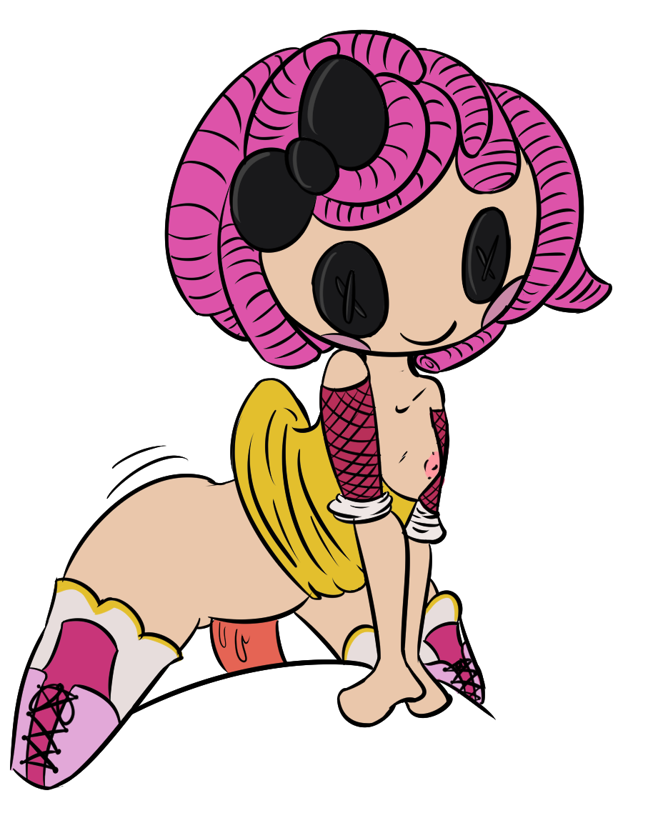 1boy 1girl bare_shoulders bitty_buttons black_bow black_eyes blush_stickers boots breasts button_eyes clothed_sex clothes clothes_lift clothes_pull clothing cowgirl_position cross-laced_footwear crumbs_sugar_cookie detached_sleeves disembodied_penis doll dress dress_lift female fishnets flat_chested hair_bow hairbow lalaloopsy light-skinned_female light_skin mga_entertainment nipples no_panties penis pink_footwear pink_hair ragdoll sex short_hair simple_background small_breasts smile solo solo_focus thigh_boots thighhighs unknown_artist vaginal veiny_penis white_background yellow_dress