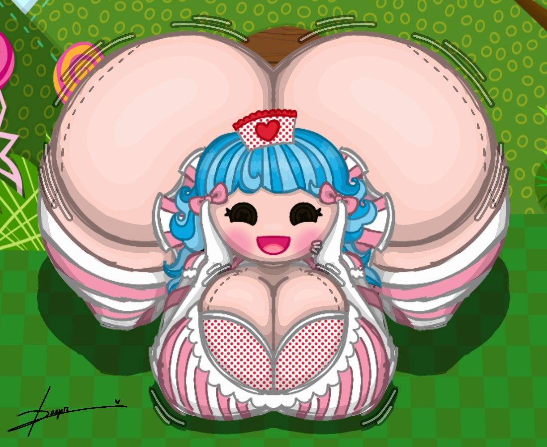 1girl 2d 2d_(artwork) 2d_art 2d_artwork 2d_background art ass beige_skin big_ass big_breasts bitty_buttons black_eyes black_heart black_hearts blue_hair blush breasts button_eyes cleavage clothed clothing digital_art digital_artwork_(media) digital_media digital_media_(artwork) female female_only gloves hands_on_cheeks heart heart_symbol hearts huge_ass huge_breasts huge_thighs lalaloopsy mga_entertainment nurse nurse_cap nurse_uniform open_smile pink_bow r34 ragdoll rosy_bumps_’n’_bruises rule34 rule_34 short_hair stoopiedoopie tagme