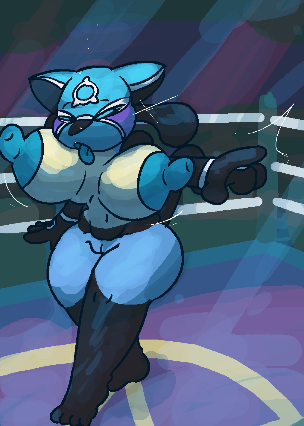 1girl aquaphilia arena breasts drowning female lucario nintendo nipples nude peril pokemon pussy solo tongue underwater underwater_peril zantzusui