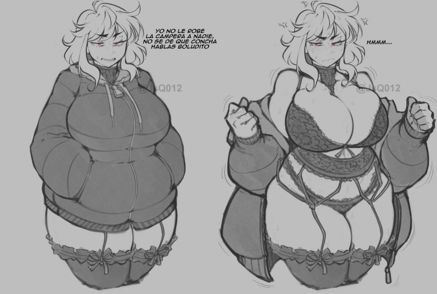 1girl 1girls albina_(tidal) ass big_ass big_breasts blush bra breasts bubble_butt curvy curvy_body curvy_female curvy_figure enormous_ass fat_ass female_only garter_belt garter_straps gigantic_ass huge_ass huge_breasts jacket jsq012 lingerie mature mature_body mature_figure mature_woman milf mommy monochrome nervous_expression open_jacket panties red_eyes round_ass solo_female stockings sweat thick thick_ass thick_thighs thighs voluptuous voluptuous_female wide_hips