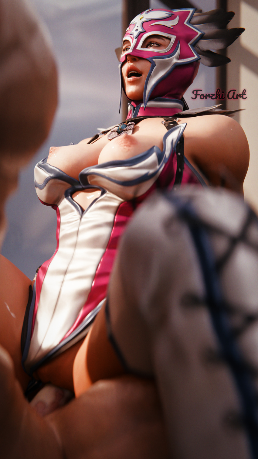 1boy 1girl 1girls 3d alternate_version_available big_breasts blender boots brown_eyes brown_hair creampie cum cum_in_pussy cum_inside exposed_breasts forsavide gloves jaycee julia_chang king_(tekken) long_hair luchador male mask muscular_male namco necklace nipples riding sex tekken tekken_8 tekken_tag_tournament_2 vaginal_penetration watermark wrestling_outfit