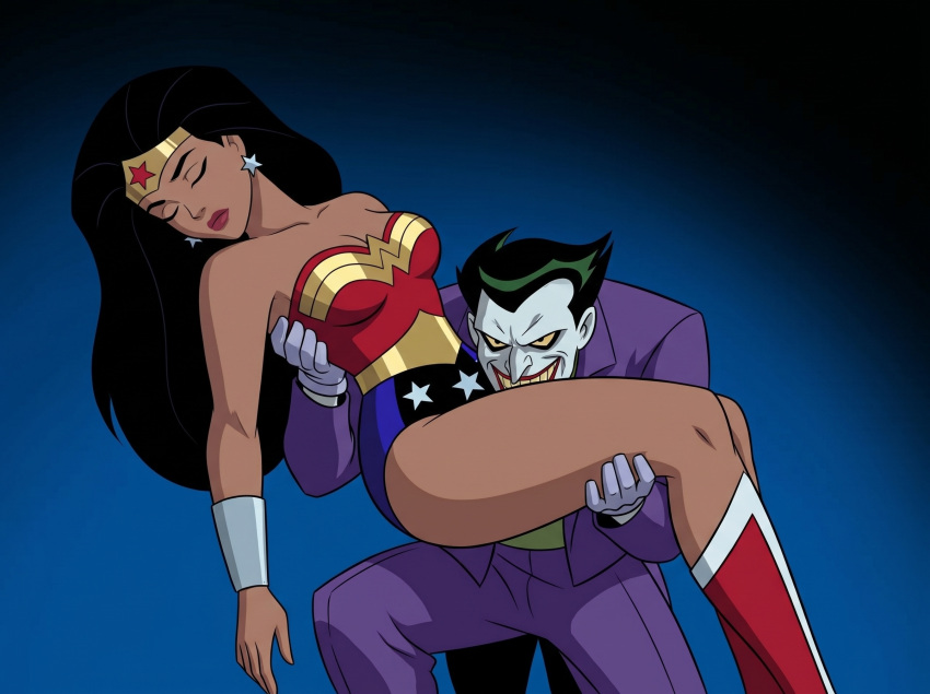 1boy 1girl amazon arm_at_side bangs bare_arms bare_legs bare_shoulders batman:_the_animated_series batman_(series) big_breasts black_background black_eyes black_hair blue_background blue_leotard boots bracer breasts carrying cleavage clenched_teeth closed_eyes closed_mouth clown collarbone dark_green_hair dc_comics dcau diana_prince earrings evil_grin evil_smile femsub footwear gloves gold_jewelry gradient gradient_background green_hair grin half-closed_eyes heroine hetero jacket jewelry justice_league justice_league_unlimited legs legs_together leotard lips lipstick long_hair long_sleeves looking_at_viewer makeup maledom multicolored_clothes multicolored_leotard naughty_face neck pants parted_bangs pink_lipstick princess_carry purple_jacket purple_pants purple_suit red_boots red_footwear red_leotard red_lipstick round_teeth sghero1234 sghero1234_(artist) short_hair silver_bracer silver_earrings silver_jewelry sleeping smile squatting star star_(symbol) star_earrings star_print straight_hair strapless strapless_leotard suit superhero_costume superheroine supervillain teeth the_joker themysciran thighs tiara two-tone_leotard unconscious villain white_skin wonder_woman wonder_woman_(dcau) wonder_woman_(series) yellow_sclera