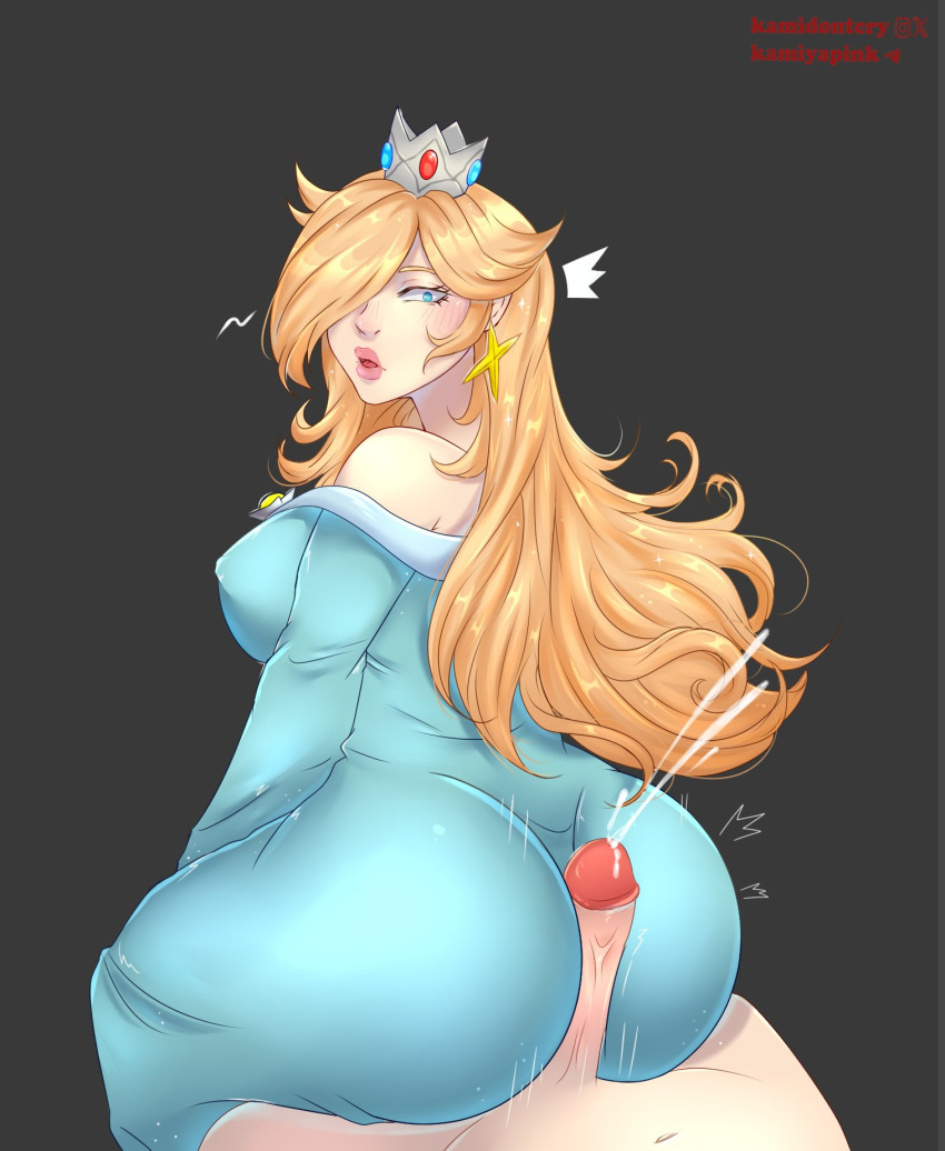 1boy 1girl ass assjob big_ass breasts buttjob cum ejaculation erection hotdogging huge_ass kamidontcry mario_(series) nintendo penis_between_ass penis_on_ass rosalina