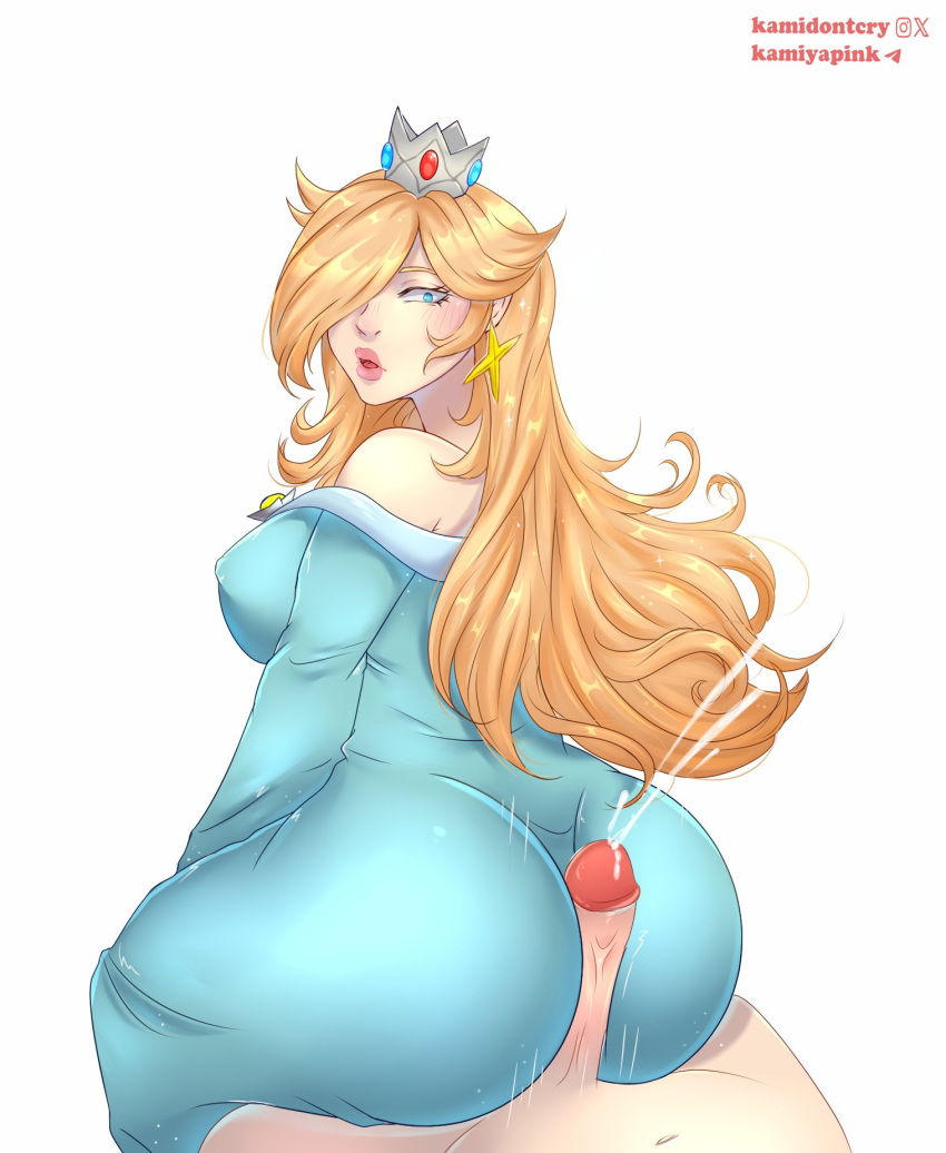 1boy 1girl ass assjob big_ass breasts buttjob cum ejaculation erection hotdogging huge_ass kamidontcry mario_(series) nintendo penis_between_ass penis_on_ass rosalina