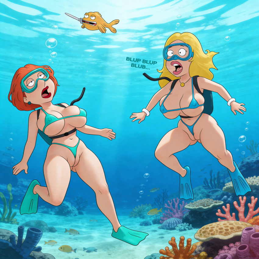 1boy 20th_century_studios 2girls american_dad crossover disney drowned drowning family_guy female francine_smith klaus_heissler lois_griffin male sexfightfun underwater