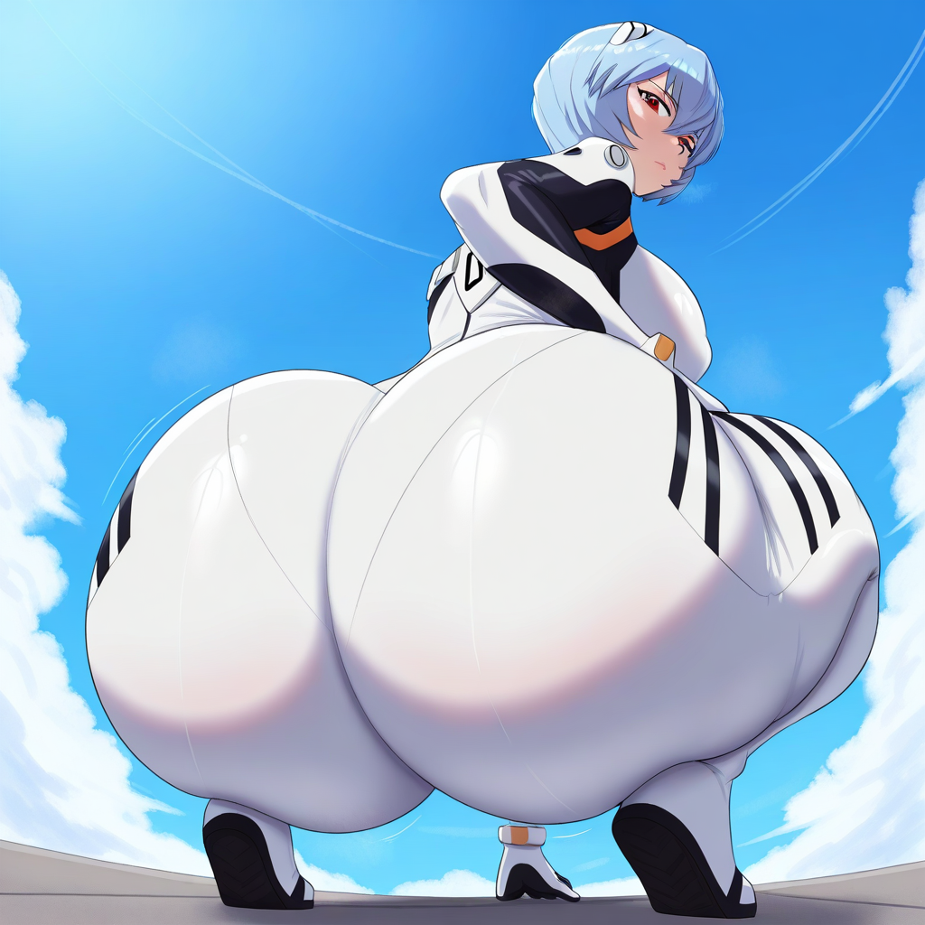 1girl ai_generated ass big_ass bodysuit breasts fundoshilover101 gigantic_ass huge_ass neon_genesis_evangelion rei_ayanami