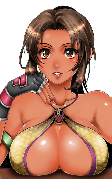 1041_(toshikazu) 1girl 1girl armband bandai_namco big_breasts brazil breast_rest breasts brown_hair christie_monteiro cleavage cleavage_cutout clothed clothed_female clothing_cutout dark-skinned_female dark_skin dressed female_focus fighting_game fingerless_gloves gloves halterneck huge_breasts long_hair nail_polish namco namco_bandai orange_eyes ponytail red_nails revealing_clothes solo_focus tekken tekken_4 tekken_5 tekken_5_(dark_resurrection) tekken_5_dark_resurrection tekken_6 tekken_6_bloodline_rebellion tekken_revolution tekken_tag_tournament_2 video_game_character video_game_franchise video_games
