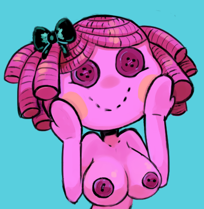 1girl absurd_res big_breasts blue_background blush blush_stickers bow breasts button_eyes completely_nude crumbs_sugar_cookie doll female female_only hair_bow hands_on_cheeks hi_res lalaloopsy living_doll mga_entertainment nipples nude nude_female pink_eyes pink_hair ragdoll ribbon simple_background smile solo stitch_(sewing) stitches topless topless_female unknown_artist
