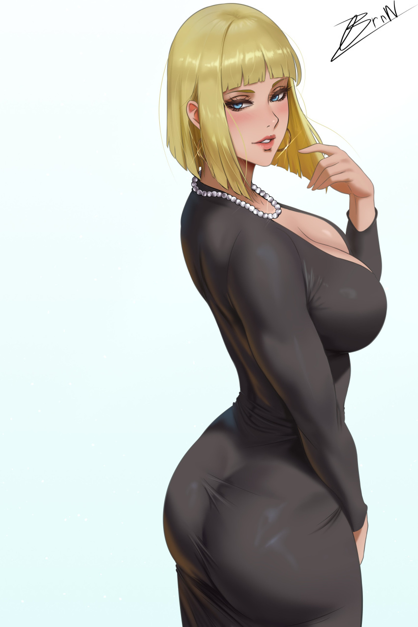 1girl big_breasts blonde_hair blue_eyes brnn bubble_butt cleavage horny inviting_to_sex looking_at_viewer naruto naruto_(series) naruto_shippuden pose samui samui_(naruto) standing teasing thick_thighs