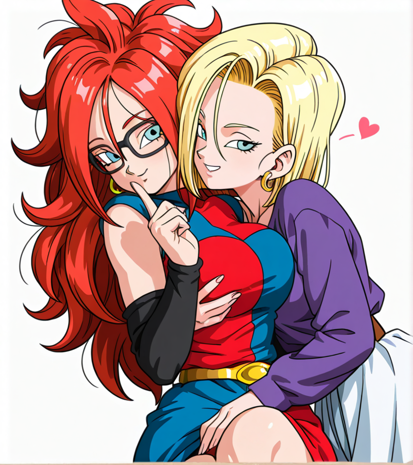 2_girls alternate_hair_color android android_18 android_21 belt big_breasts black-framed_eyewear black_detached_sleeves blonde_female blonde_hair blue_dress blue_eyes bob_cut breast_grab breasts closed_eyes closed_mouth collarbone couple detached_sleeves dragon_ball dragon_ball_fighterz dragon_ball_z dress duo earrings female/female female_only glasses gold_earrings gold_jewelry grabbing grabbing_another's_breast grin guloyu84 hair_flaps half-closed_eyes hand_up head_tilt heart hoop_earrings hugging index_finger_raised jewelry long_hair long_skirt long_sleeves looking_at_viewer love multicolored_clothes multicolored_dress multiple_girls mutual_yuri naughty_face neck parted_lips purple_shirt red_dress red_hair romantic romantic_couple shirt short_dress short_hair shushing simple_background sitting skirt sleeveless sleeveless_dress sleeveless_turtleneck smile spoken_heart standing toei_animation turtleneck turtleneck_dress two-tone_dress white_background white_skirt yellow_belt yuri