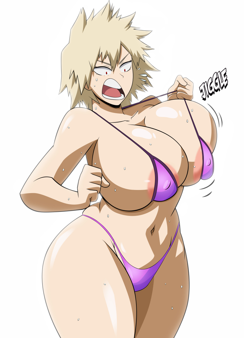 angry_expression bare_thighs bikini blonde_hair boku_no_hero_academia gigantic_breasts grimphantom grimphantom_(artist) huge_breasts huge_thighs light-skinned_female light_skin massive_breasts mature_female milf mitsuki_bakugou my_hero_academia red_eyes short_hair solo_female spiky_hair thick_body thick_female thick_thighs thighs voluptuous voluptuous_female