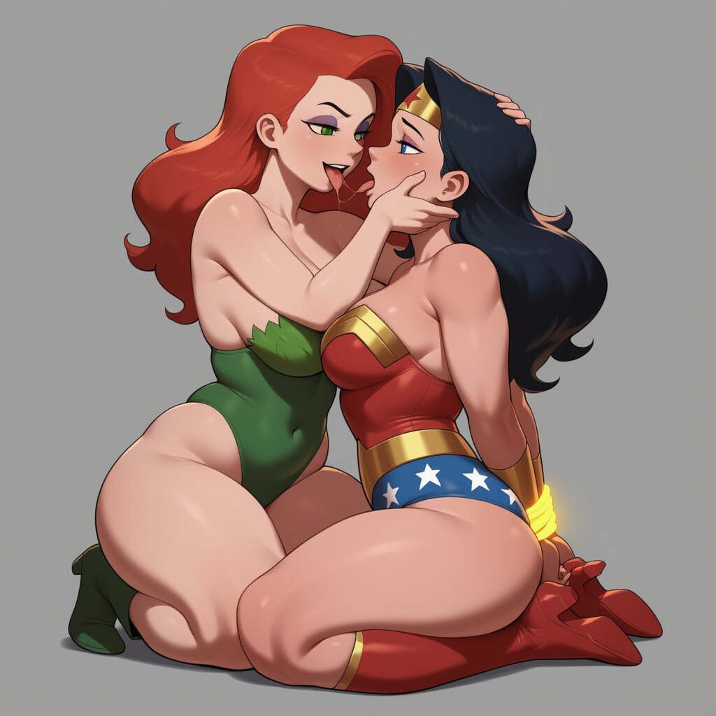 2_girls amazon arms_behind_back arms_tied arms_tied_behind_back bangs bare_arms bare_legs bare_shoulders batman_(series) big_breasts black_hair blue_eyes blue_leotard blush bondage boots bracer breast_press breasts collarbone couple covered_navel dc_comics defeated defeated_female defeated_heroine diana_prince duo eye_contact eyeshadow female/female female_moaning female_only femdom femsub footwear french_kiss from_side gold_bracer gold_jewelry green_boots green_eyes green_footwear green_high_heel_boots green_high_heels green_leotard grey_background half-closed_eyes hand_on_another's_head hands_up head_back head_down heroine high_heel_boots high_heels highleg highleg_leotard hugging jewelry justice_league justice_league_unlimited kissing kneel lasso_of_truth leaf leaf_clothing leaves legs leotard lezdom lezsub long_hair looking_at_another looking_down looking_up love makeup medium_breasts moaning moaning_in_pleasure multicolored_clothes multicolored_leotard multiple_girls mutual_yuri naughty_face neck open_mouth pamela_isley parted_bangs petting phophopho plant_girl poison_ivy purple_eyeshadow red_boots red_footwear red_hair red_high_heel_boots red_high_heels red_leotard romantic romantic_couple rope rope_bondage round_teeth saliva saliva_trail seiza simple_background sitting smile star star_(symbol) star_print straight_hair strapless strapless_leotard superhero_costume superheroine supervillain symmetrical_docking teeth themysciran thick_thighs thighs tiara tied_up tongue tongue_out two-tone_leotard upper_teeth upper_teeth_only villainess wonder_woman wonder_woman_(series) yuri