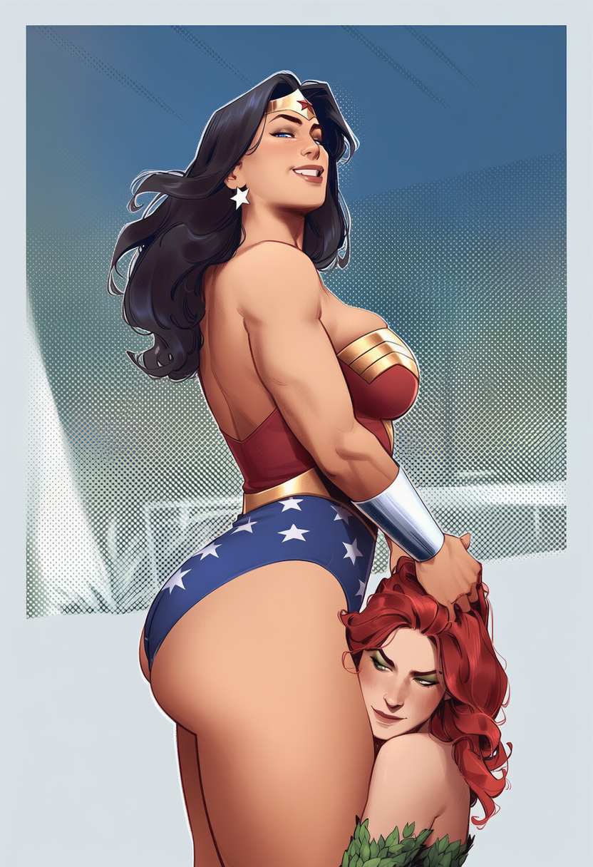 2_girls amazon ass back bangs bare_arms bare_back bare_legs bare_shoulders batman_(series) big_ass big_breasts black_hair blue_eyes blue_leotard blush border bracer breasts brown_eyeshadow brown_lipstick closed_mouth couple dc_comics diana_prince duo earrings eyeshadow female/female female_only femdom femsub floating_hair from_behind gold_jewelry green_eyes green_eyeshadow green_leotard grin hair_grab half-closed_eyes head_tilt heroine hugging jewelry justice_league justice_league_unlimited leaf leaf_clothing leaves legs legs_togethers leotard lezdom lezsub lips lipstick long_hair looking_at_another looking_at_viewer looking_to_the_side love makeup multicolored_clothes multicolored_leotard multiple_girls mutual_yuri naughty_face neck outside_border pamela_isley parted_bangs parted_lips phophopho plant_girl poison_ivy red_hair red_leotard red_lipstick romantic romantic_couple sideboob silver_bracer silver_jewelry smile squatting standing star star_(symbol) star_earrings star_print straight_hair strapless strapless_leotard superhero_costume superheroine supervillain themysciran thick_eyebrows thick_thighs thighs tiara two-tone_leotard upper_body villainess white_earrings wonder_woman wonder_woman_(series) yuri