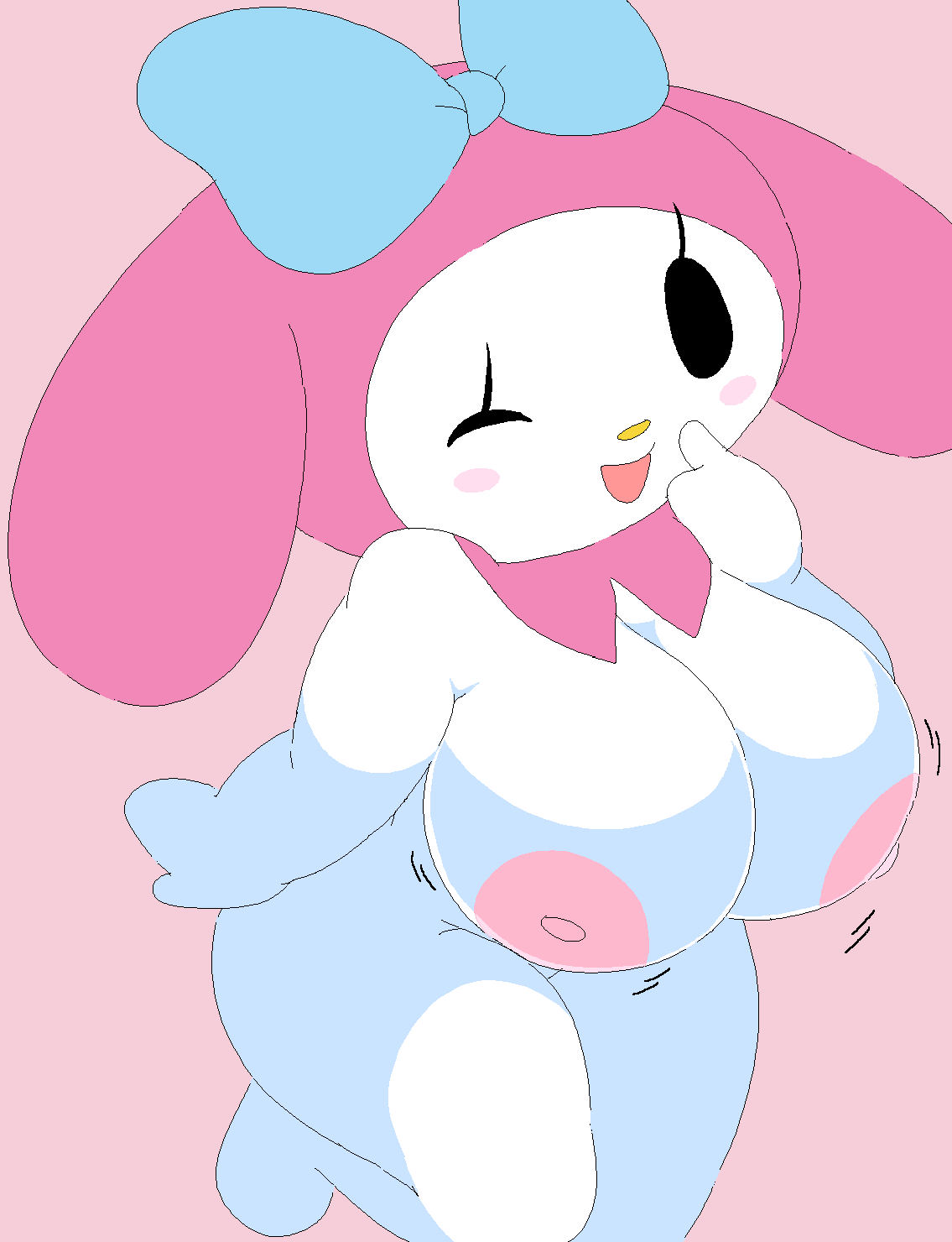 1girl 2020 ;d anthro areolae big_breasts black_eyes blue_bow blush bow breasts bunny bunny_ears bunny_girl cassettedream cute dream-cassette erect_nipples female female_only floppy_ears furry furry_only highres hood hoshime huge_areolae huge_breasts jiggle jiggling_breasts mob_face my_melody nipples no_humans nude nude_female onegai_my_melody open_mouth pink_areola pink_background pink_hood pose posing rabbit rabbit_humanoid ribbon sanrio shortstack softcore solo solo_female solo_focus thick_thighs white_fur wholesome winking winking_at_viewer yellow_nose