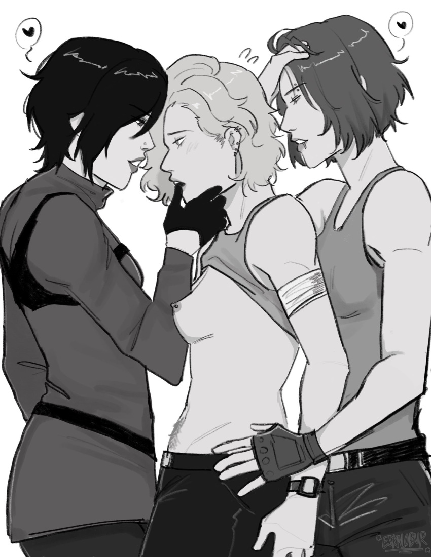 1girl 3_girls ada_wong ada_wong_(adriana) bandaged_arm bandages biohazard biohazard_4 black_hair blonde_hair blonde_pubic_hair blood_stain breasts brown_hair bush capcom clothed clothed_female commission ear_piercing eskalobur eyebrow_piercing female_only female_pubic_hair finger_in_another's_mouth finger_to_mouth fingerless_gloves girl_sandwich gloves grabbing_another's_head grabbing_head grabbing_hips grace_ashcroft grace_ashcroft_(julia_pratt) hand_on_head hands_on_hips happy_trail head_grab headgear heart hip_grab hips imminent_sex jill_valentine jill_valentine_(sasha_zotova) leather_gloves lip_piercing messy_hair multiple_girls nipple_piercing nipples piercings pubes pubic_hair resident_evil resident_evil_1 resident_evil_2 resident_evil_2_(remake) resident_evil_2_remake resident_evil_3 resident_evil_3:_nemesis resident_evil_3_remake resident_evil_4 resident_evil_4_(remake) resident_evil_4_remake resident_evil_5 resident_evil_6 resident_evil_9 resident_evil_9:_requiem resident_evil_remake resident_evil_requiem sandwiched short_hair slim slim_female slim_waist small_breasts standing standing_up tank_top tank_top_lift text_bubble thin_female thin_waist threesome twitter yuri
