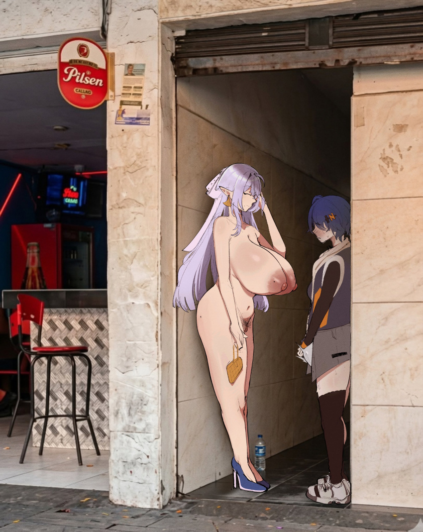 2_girls areola belle_(zenless_zone_zero) breasts gigantic_breasts huge_breasts implied_prostitution meme naked_female nipples nude nude_female prostitution puffy_areolae puffy_nipples tall_female yuri zenless_zone_zero