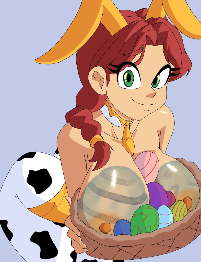 1girl 1girl 1girl artlaccer_(artist) ass basket bent_over big_breasts big_breasts breasts bunny_ears bunny_girl clothing disney easter egg eggs enormous_breasts female_only green_eyes grin holding_basket huge_breasts human human_only jessie_(toy_story) light-skinned_female looking_at_viewer mature mature_female nipples pixar ponytail red_hair smiling_at_viewer solo_female solo_focus toy_story voluptuous voluptuous_female