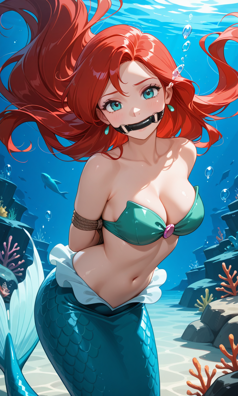 1girl ai_generated disney female kermitthefrog223456 peril princess_ariel solo tagme the_little_mermaid underwater underwater_peril