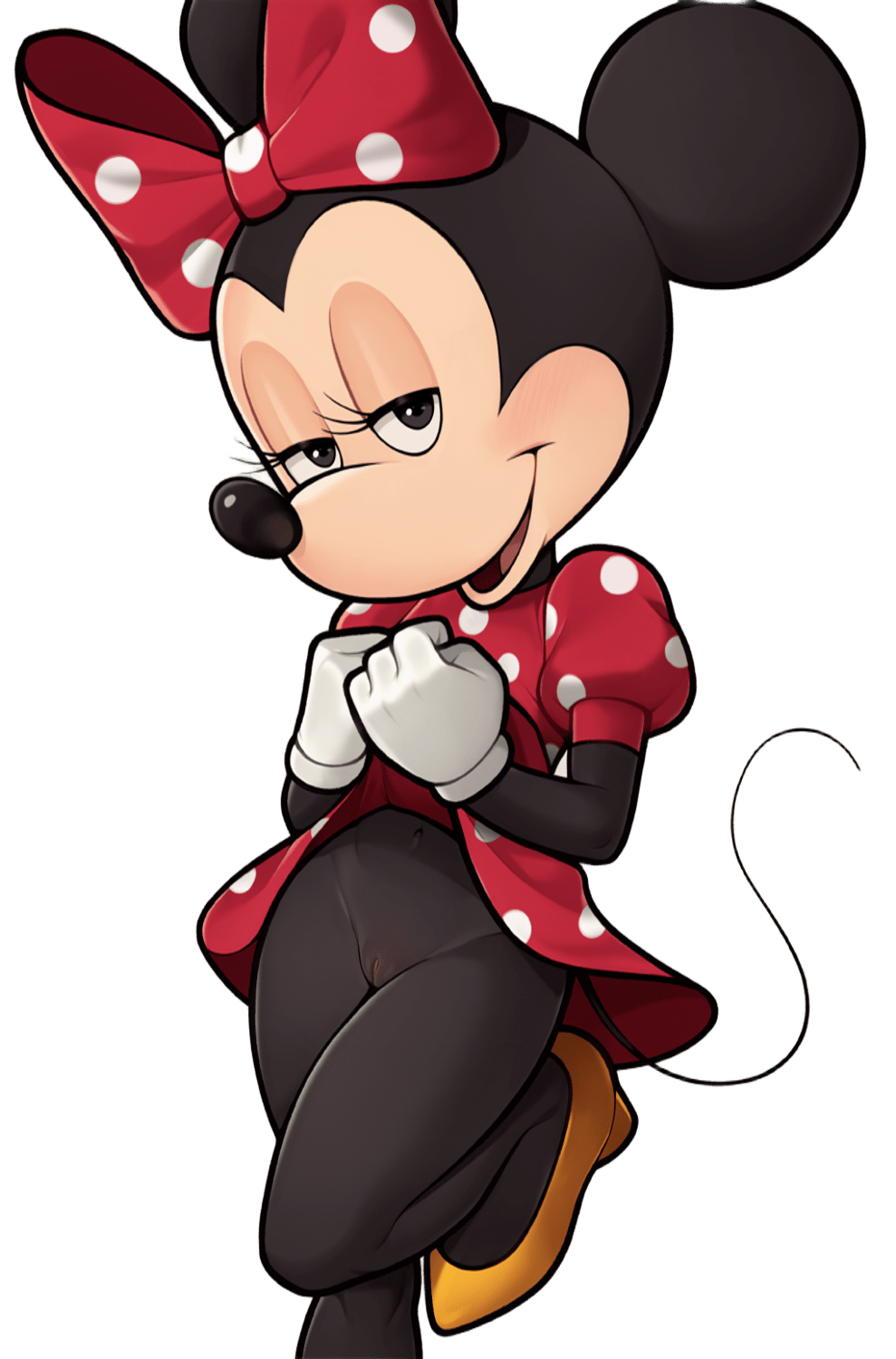 1girl animal_ears black_eyes black_fur cleft_of_venus disney dress female_focus furry furry_female high_res loodncrood looking_at_viewer minnie_mouse mouse mouse_ears mouse_girl mouse_tail naughty_face no_panties pussy red_dress red_ribbon ribbon seduction sexually_suggestive simple_background tail transparent_background upskirt younger_female