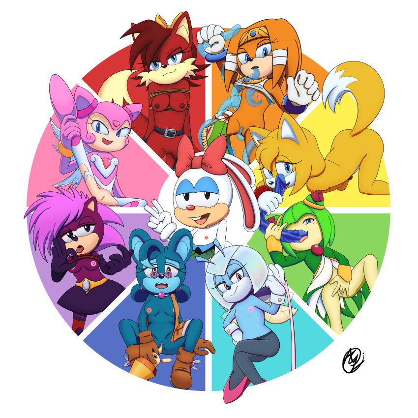 1:1 2d 4kids_entertainment 6+girls 9girls absurd_res accessory antennae_(anatomy) anthro archie_comics bodily_fluids bondage boomerang_(tv_network) bottomwear bottomwear_around_one_leg bound bow_ribbon breast_size_difference breasts buckteeth carrotia_the_rabbit cartoon_network chaos_(sonic) clothed clothing clothing_around_one_leg clothing_lift color_wheel_challenge cosmo_the_seedrian crossover dic_entertainment dildo fairy female fingering fingers fiona_fox flashing flashing_breasts flat_chested floating flower flying genital_fluids genitals gesture gesturing_at_viewer gloves group hair_accessory hair_ribbon hairbow handwear high_res humanoid idw_comics idw_publishing innotsu jewel_the_beetle leash leash_pull looking_at_viewer looking_pleasured lumina_flowlight makeup masturbation mobian mobian_(species) mobian_beetle mobian_echidna multiple_girls nipples nude plant png pussy raised_arm raised_leg relic_the_pika ribbons rope sega sex sex_toy sharing_sex_toy shirt shirt_lift skirt skirt_around_one_leg small_breasts sonia_the_hedgehog sonic_(series) sonic_adventure sonic_boom sonic_shuffle sonic_the_hedgehog_(archie) sonic_the_hedgehog_(comics) sonic_the_hedgehog_(idw) sonic_the_hedgehog_(series) sonic_underground sonic_x spread_legs spreading tail teeth tentacle tentacle_sex tikal_the_echidna tired_eyes tms_entertainment tongue tongue_out topwear v_sign vaginal_fluids vaginal_masturbation vaginal_penetration wings zooey_the_fox