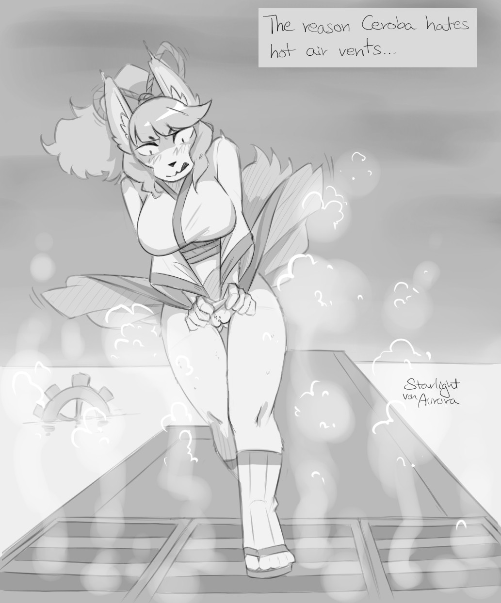 1girl 1girl 2025 accident accidental_exposure air_vent anthro big_breasts bitch blush boss_monster_(undertale) breasts canid canine ceroba_(undertale_yellow) ceroba_ketsukane clothed clothing clothing_lift dress dress_lift embarrassed fox furry furry_female furry_only genitals greyscale hair high_res looking_down mammal mommy mommy_kink monochrome musky musky_pussy nasty nasty_bitch nasty_pussy no_underwear pussy reeking_of_fish reeking_of_pussy signature slut smelly smelly_pussy starlighterxeta stinky stinky_pussy thigh_gap undertale undertale_(series) undertale_yellow vulva whore