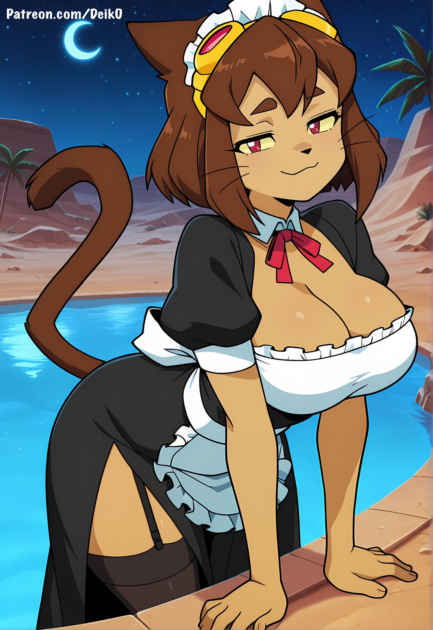ai_generated bare_thighs big_breasts brown_hair cat_ears cat_girl cat_tail deik0 fur furry furry_female gameoverse glasses_on_head glitch_productions grin huge_breasts huge_thighs kit_(gameoverse) kit_bodega looking_at_viewer maid_headdress maid_uniform massive_breasts red_pupils short_hair solo_anthro thick_body thick_female thick_thighs thighs voluptuous voluptuous_female yellow_eyes