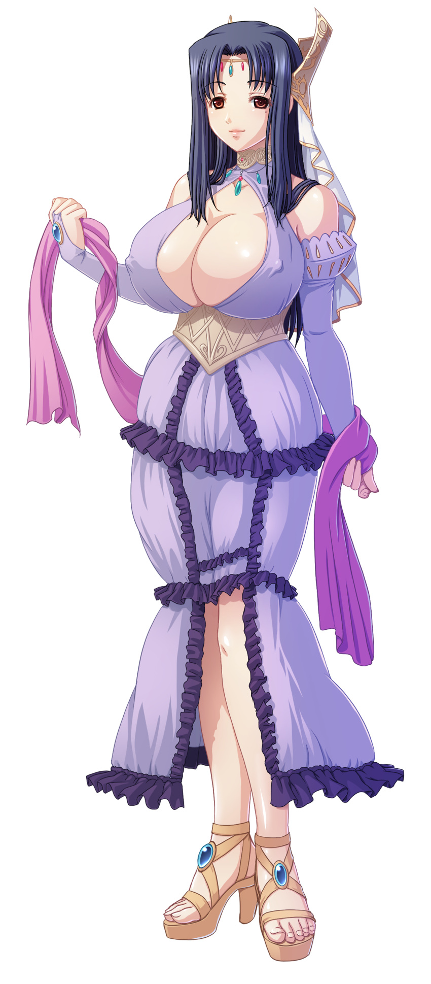 1girl big_breasts cleavage dress female_focus full_body high_res huge_breasts kyonyuu_fantasy long_hair looking_at_viewer mature mature_female mature_woman simple_background